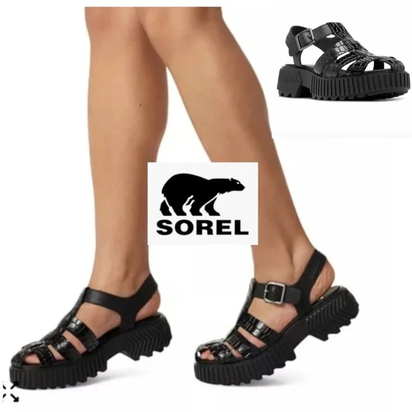 New Sorel Black Fisherman lug sole sandal, 10, PG1473 - Picture 1 of 6